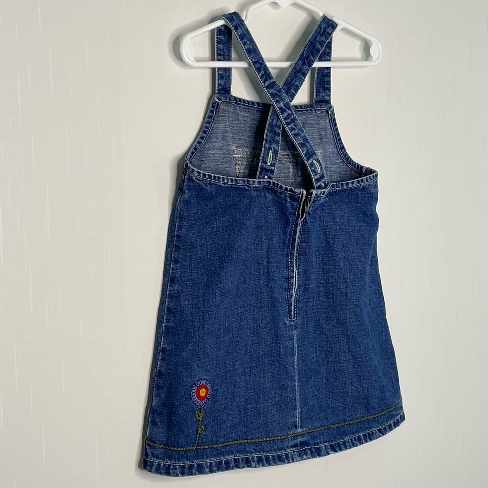 Gymboree Garden Party Denim Jumper Dress Embroidered Flowers Y2K Small 3 - Picture 9 of 15